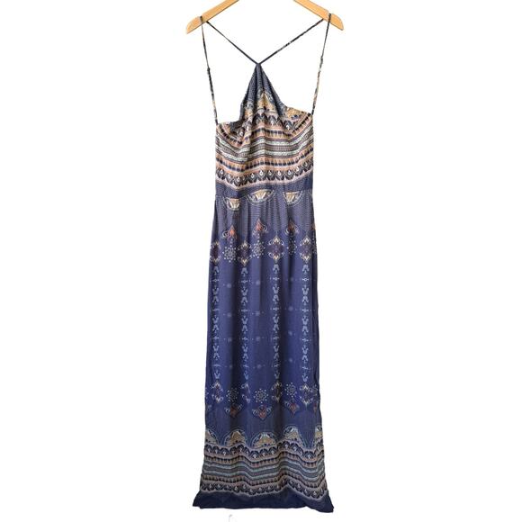 FARM RIO Halter Open Back Maxi Dress Size Large (runs small) Washed Indigo - Picture 10 of 12